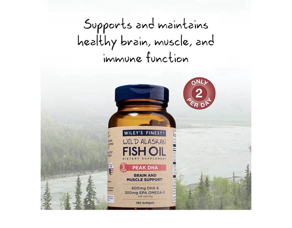 Wiley's Finest Wild Alaskan Fish Oil Peak DHA Brain Muscle Support 180 Softgels