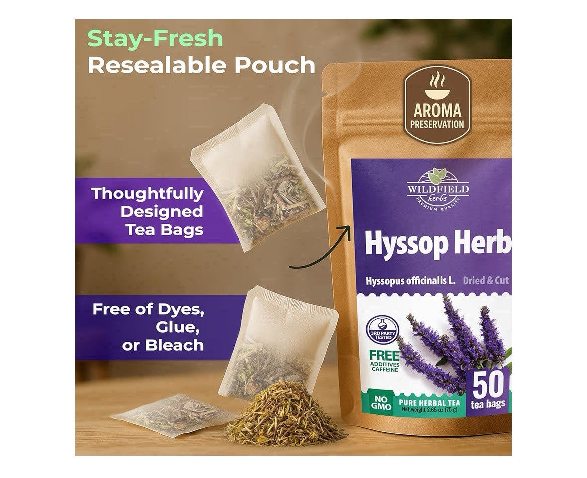 Wildfield Hyssop tea  Dried Herb Herbal (Hyssópus Officinális) Hissop 50 Teabags