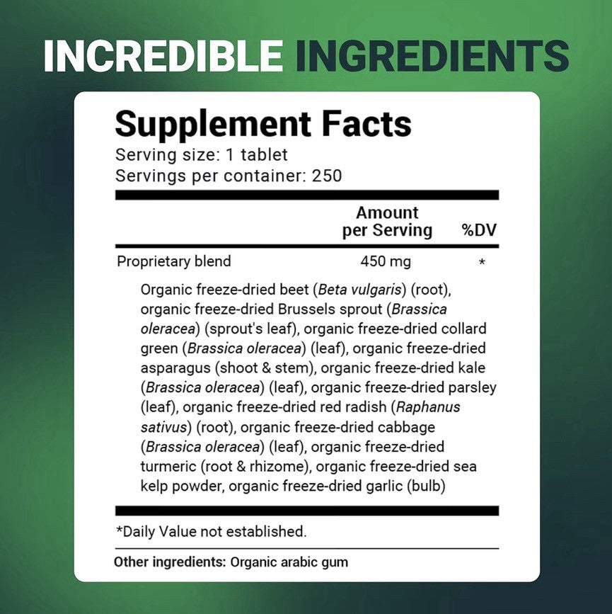 Dr. Berg Greens Superfood Cruciferous Blend Vegetable 250 Tablets Super Greens