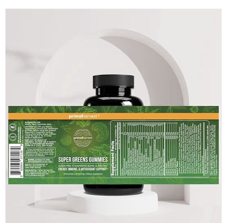 Primal Harvest Super Greens 60 Gummies Superfood Blend Antioxidant Immune 2Packs