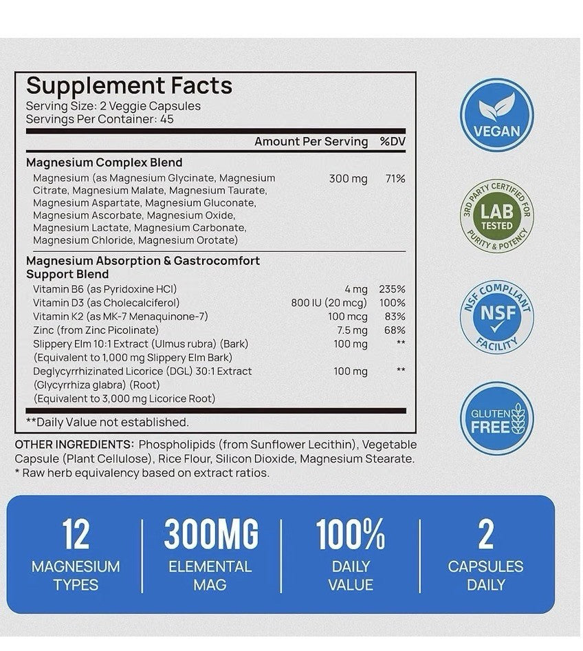 Selerb Liposmoal Magnesium 18 in 1 Complex Supplement for Women and Men 90 Caps