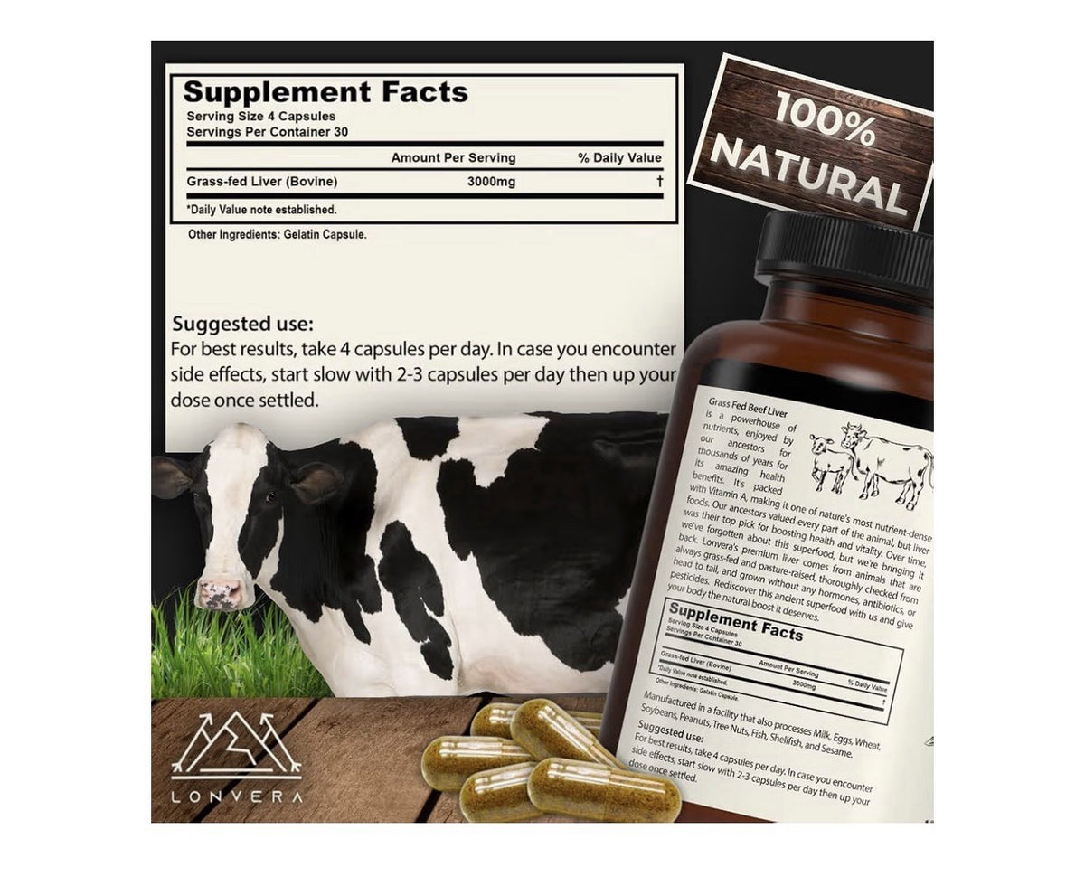 3 Pack Lonvera Grass Fed Beef Liver Pasture Raised Energy Hair Skin Nails