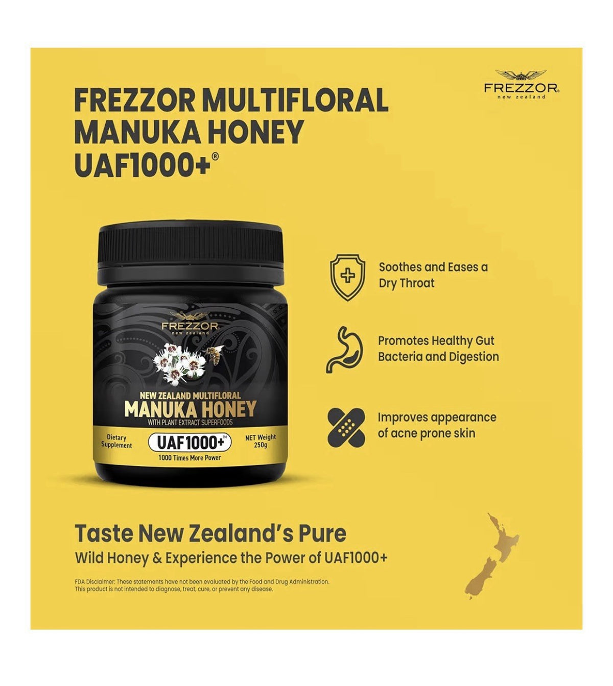 2 Pack FREZZOR Manuka Honey New Zealand Raw Multifloral UAF1000+ Antioxidants