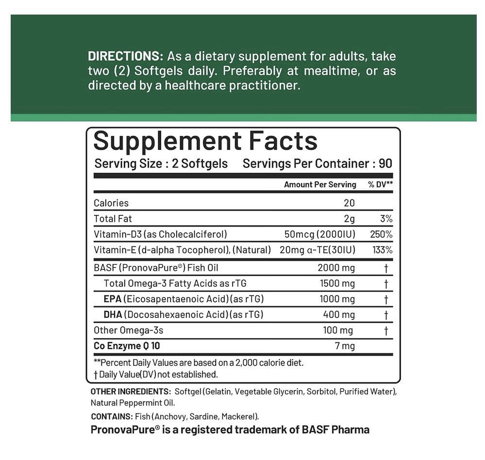 CGMLABS Super rTG Omega 3 Norwegian Fish Oil with vitamin D, E, CoQ10 180capsule