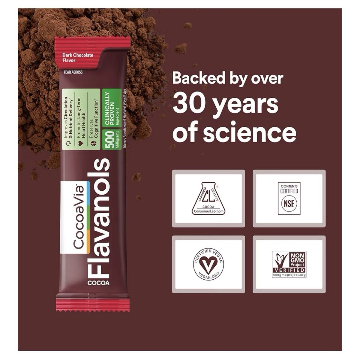 CocoaVia Cocoa Flavanols Powder Heart Circulation Cognitive Health 30 Sticks