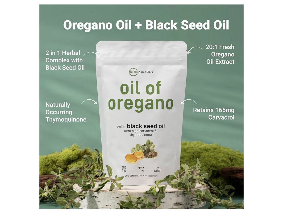 Micro Ingredients Oil of Oregano Herbal Extract With Black Seed Oil 300 Softgels