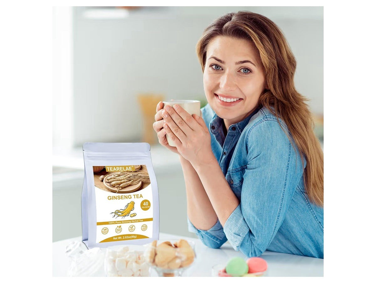 TEARELAE Pure Ginseng herb Boost Energy Focus Caffeine-Free Non-GMO 40 Tea Bags