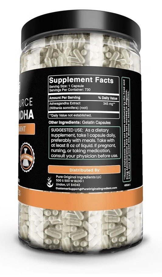 PURE ORIGINAL INGREDIENTS Ashwagandha Natural Source Herbal 730 Capsules