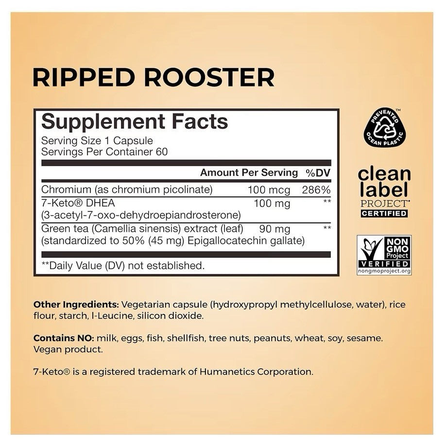 HUM Ripped Rooster Fat Burn Support Healthy Diet Natural Green Tea Extract 60cap
