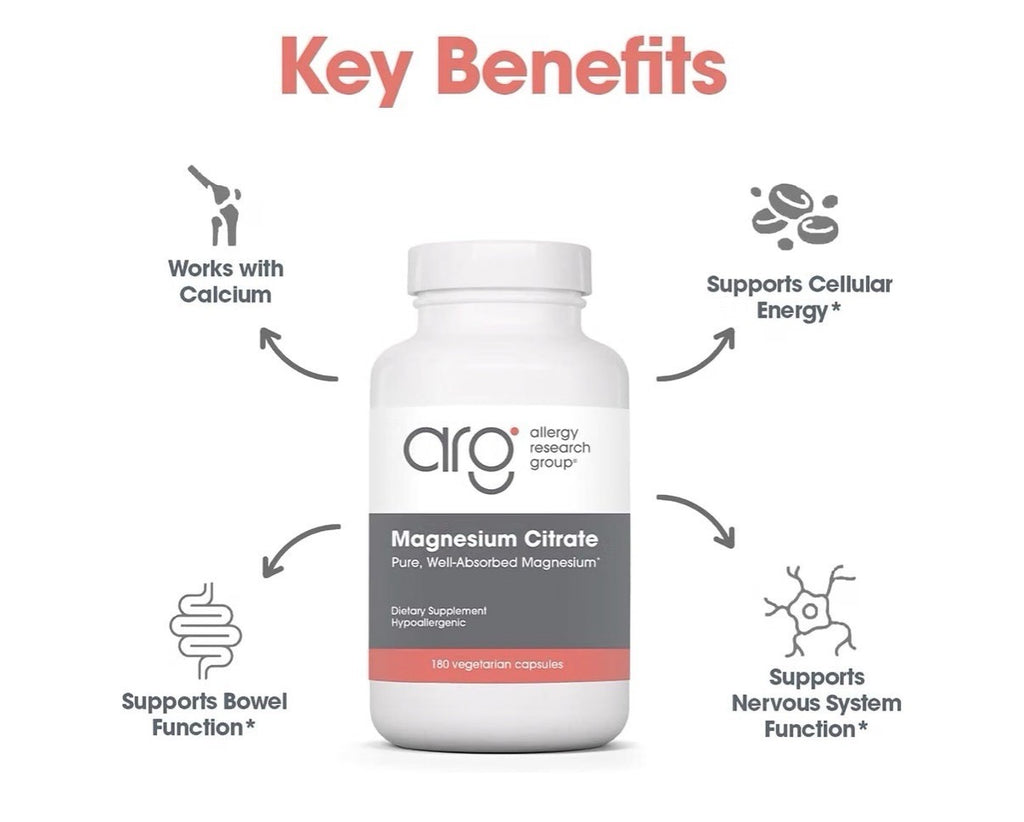 Allergy Research Group Magnesium Citrate Bone Health Energy Stress Response 180c