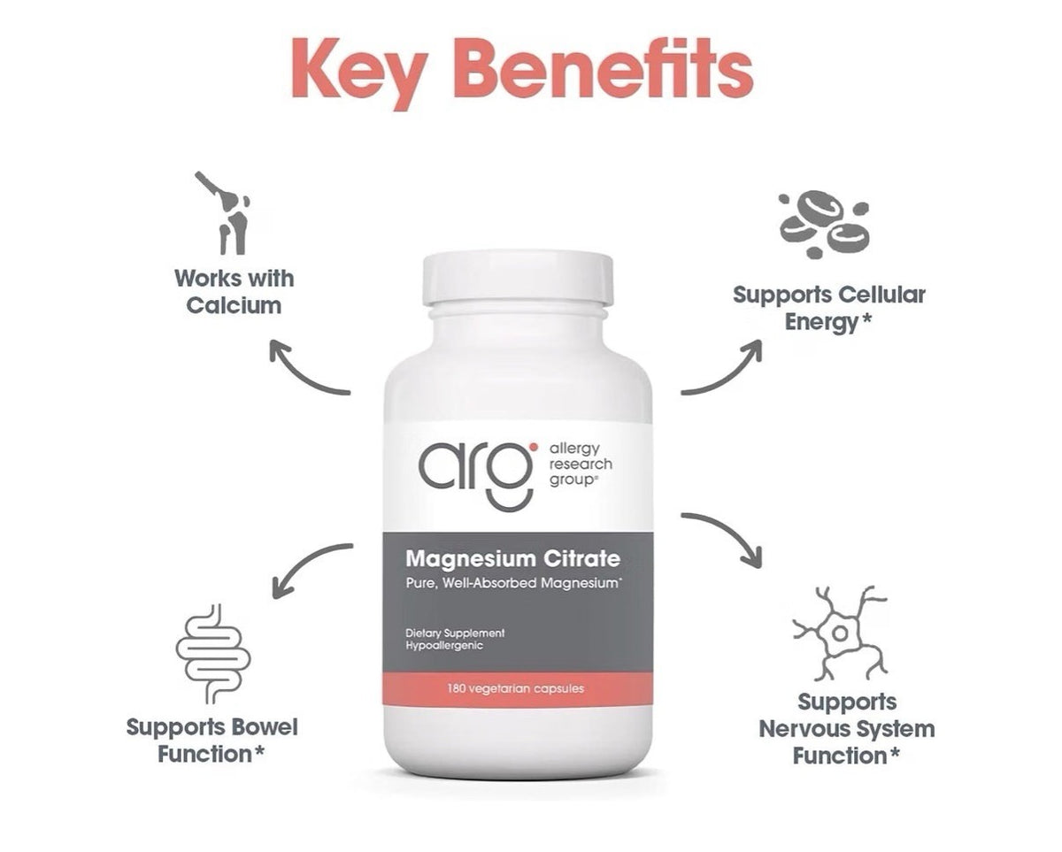 Allergy Research Group Magnesium Citrate Bone Health Energy Stress Response 180c