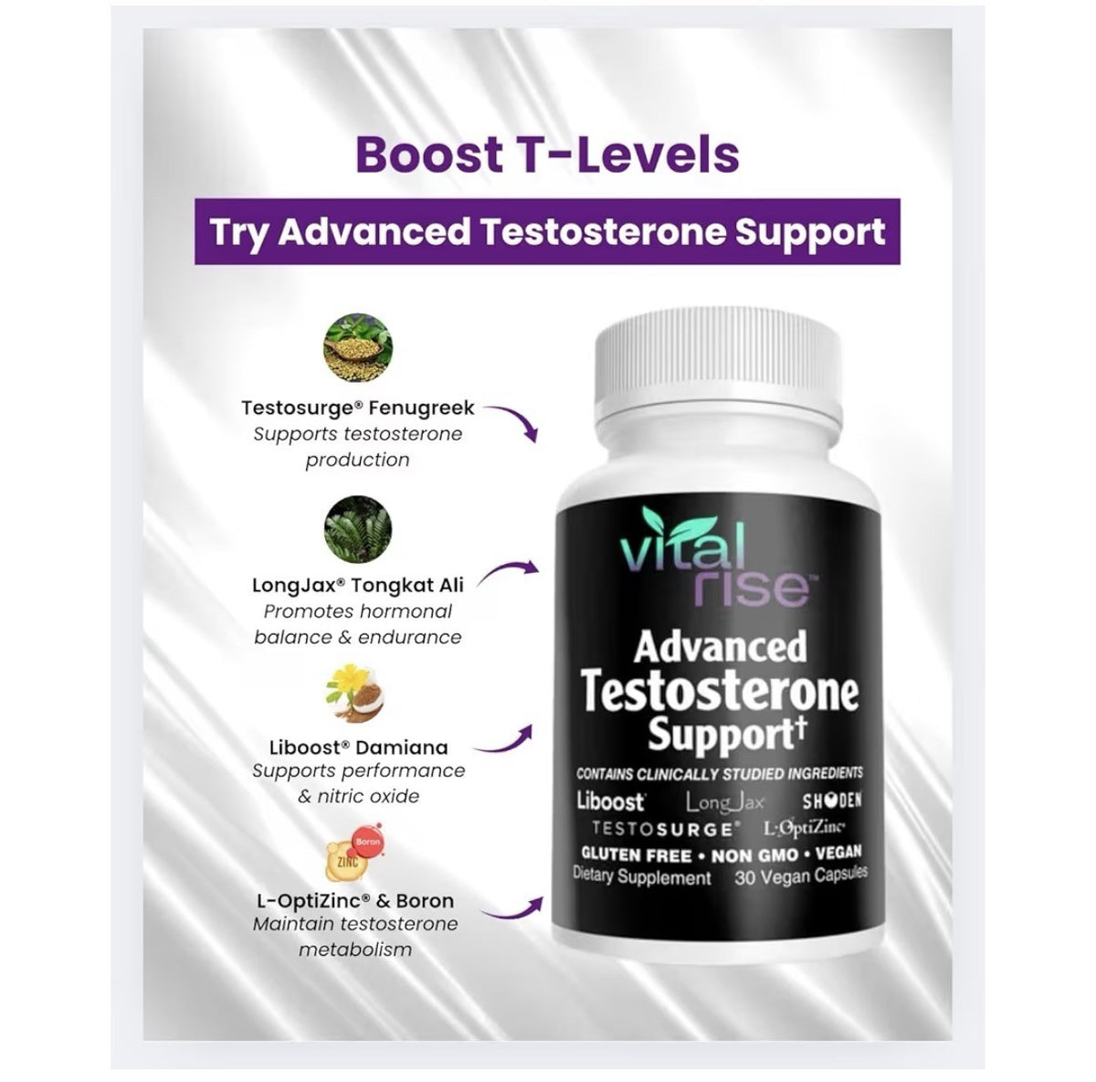 Vital Rise Testosterone Supplement for Men Advanced Testosterone Booster 30 Caps
