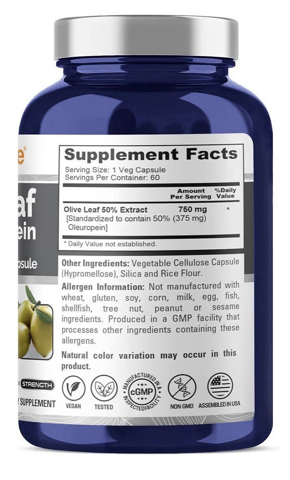 NusaPure Olive Leaf 50% Oleuropein 750mg Per Capsule 60 Capsules 60 Servings
