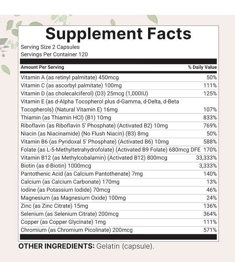 Micro Ingredients Pure Methylated Multivitamin Bioactive Forms Advanced 240 Caps