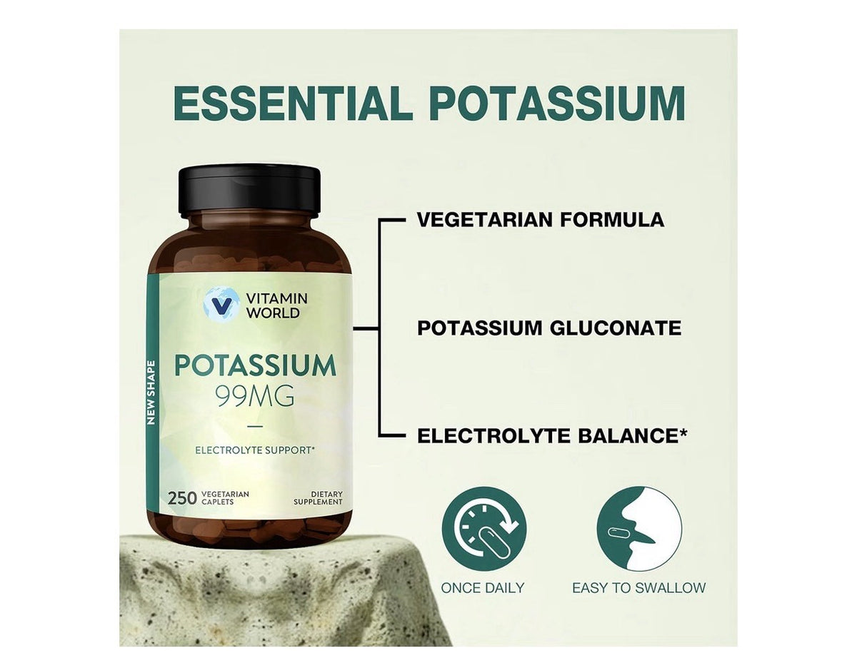 Vitamin World Potassium 99 mg Electrolyte Support Potassium Gluconate 250caplets