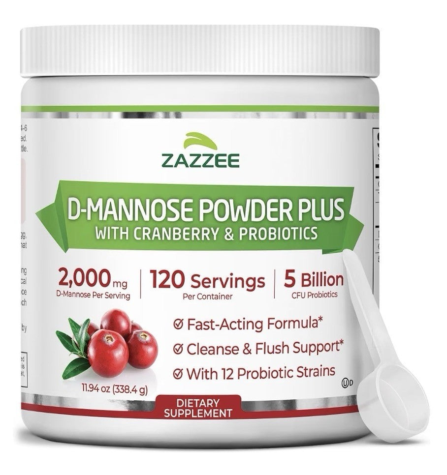 Zazzee D-Mannose Powder Plus With Cranberry & Probiotics 2000 mg 120 Servings