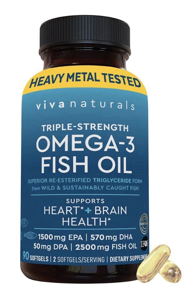 Viva Naturals Omega 3 Fish Oil Triple Strength EPA DHA For Women & Men 90softgel
