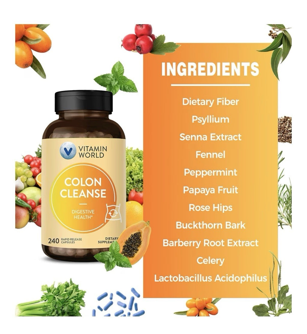 Vitamin World Colon Cleanse Digestive Health  Detox Gut Health 240 Capsules