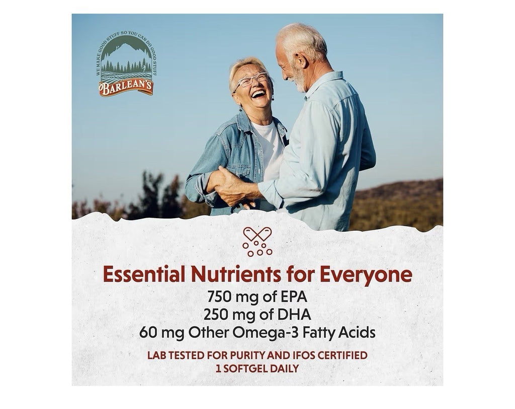 Barlean's Ideal Omega 3 Fish Oil EPA DHA Heart Mind Mood Brain Health 60softgels