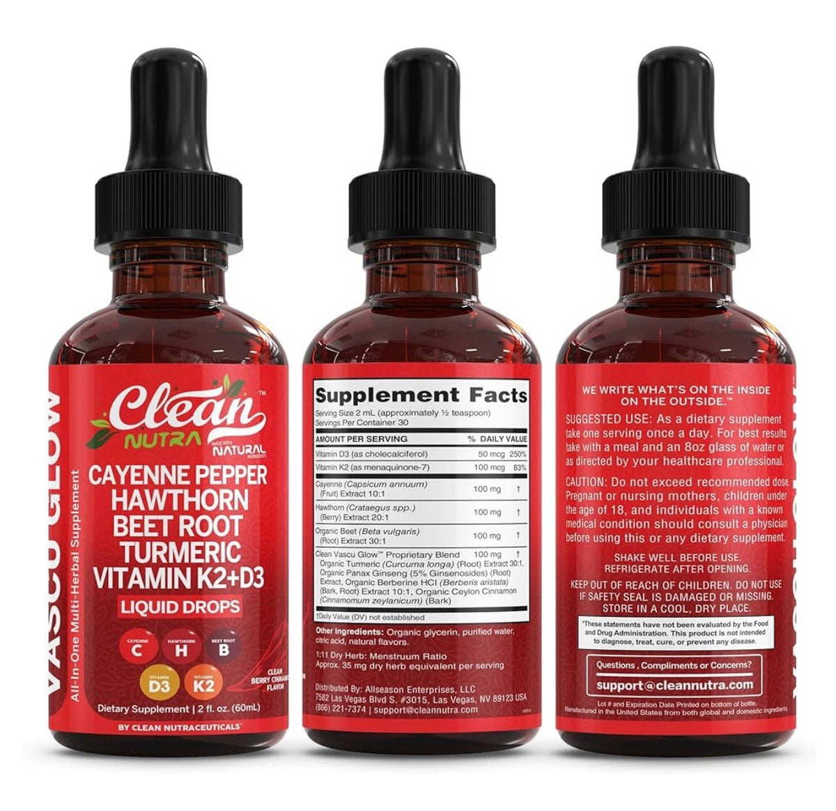 Clean Nutra Cayenne Pepper Drops Vascu Glow Supplement Liquid Drops 2oz