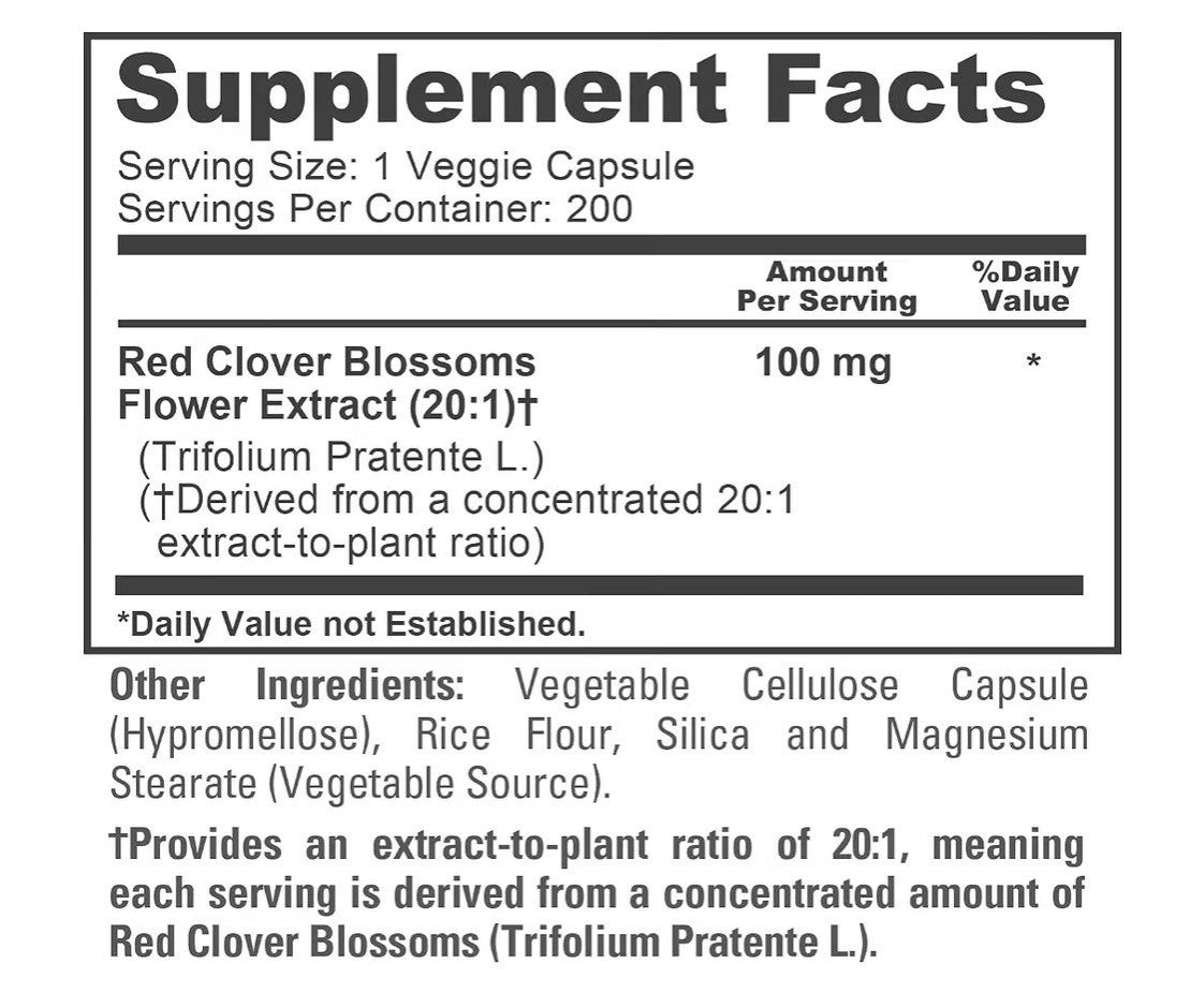 NusaPure Red Clover 100mg Per Capsule 200 Veg Capsules 200 Servings