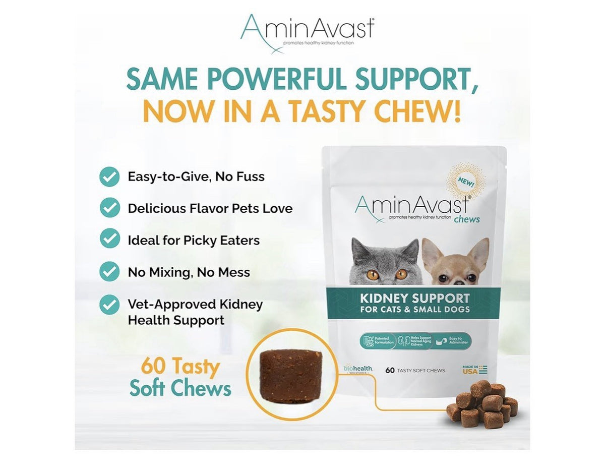 AminAvast Chews Kidney Support Cats & Small Dogs Kidney Function 300mg 60 Chews