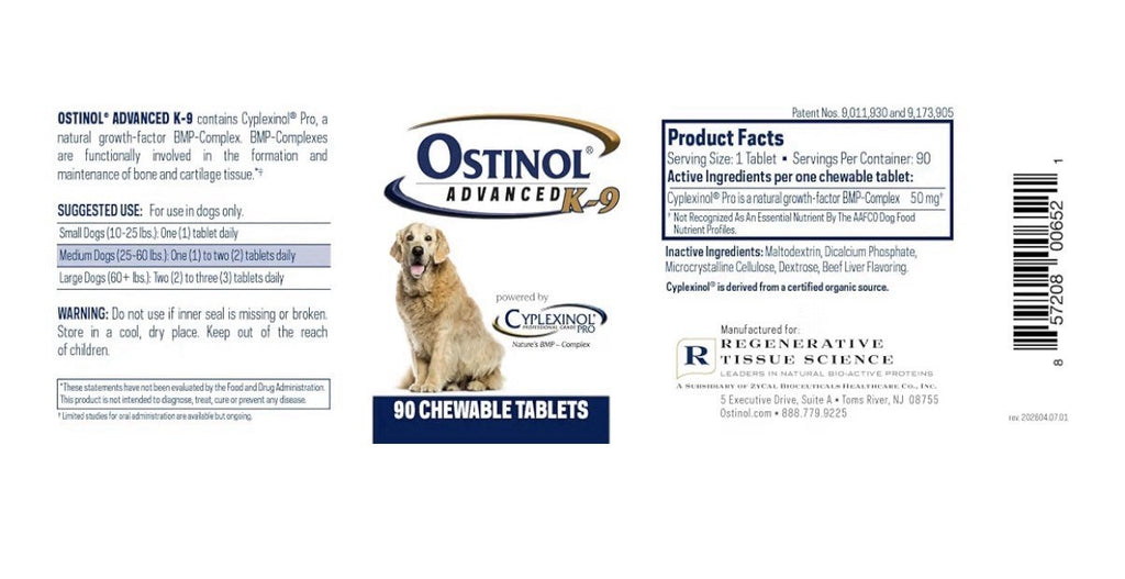 Ostinol Advanced K-9 For Dongs Joint Supplement 90 Chewable Tablets