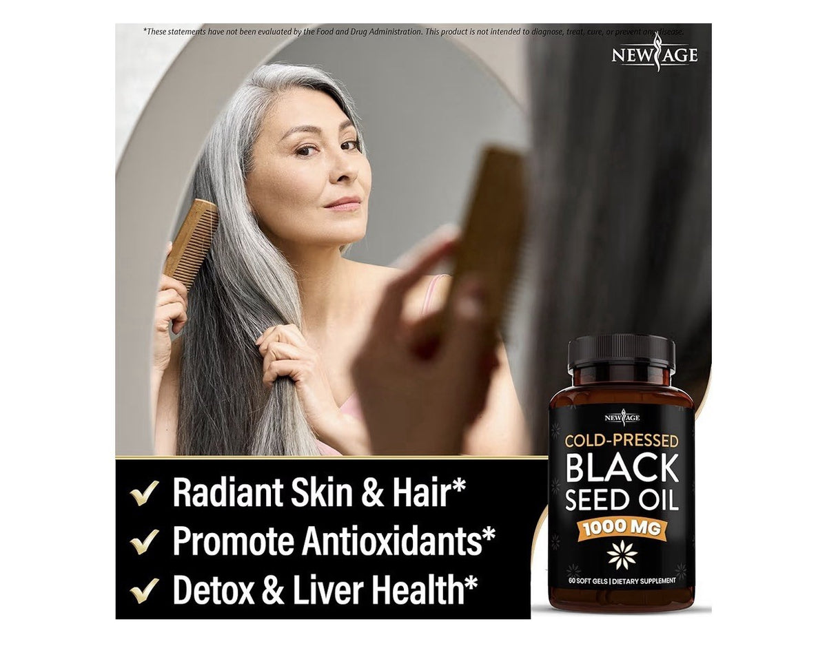 2 Pack NEW AGE Black Seed Oil 1000 MG Cold Pressed Nigella Stavia Black Cumin