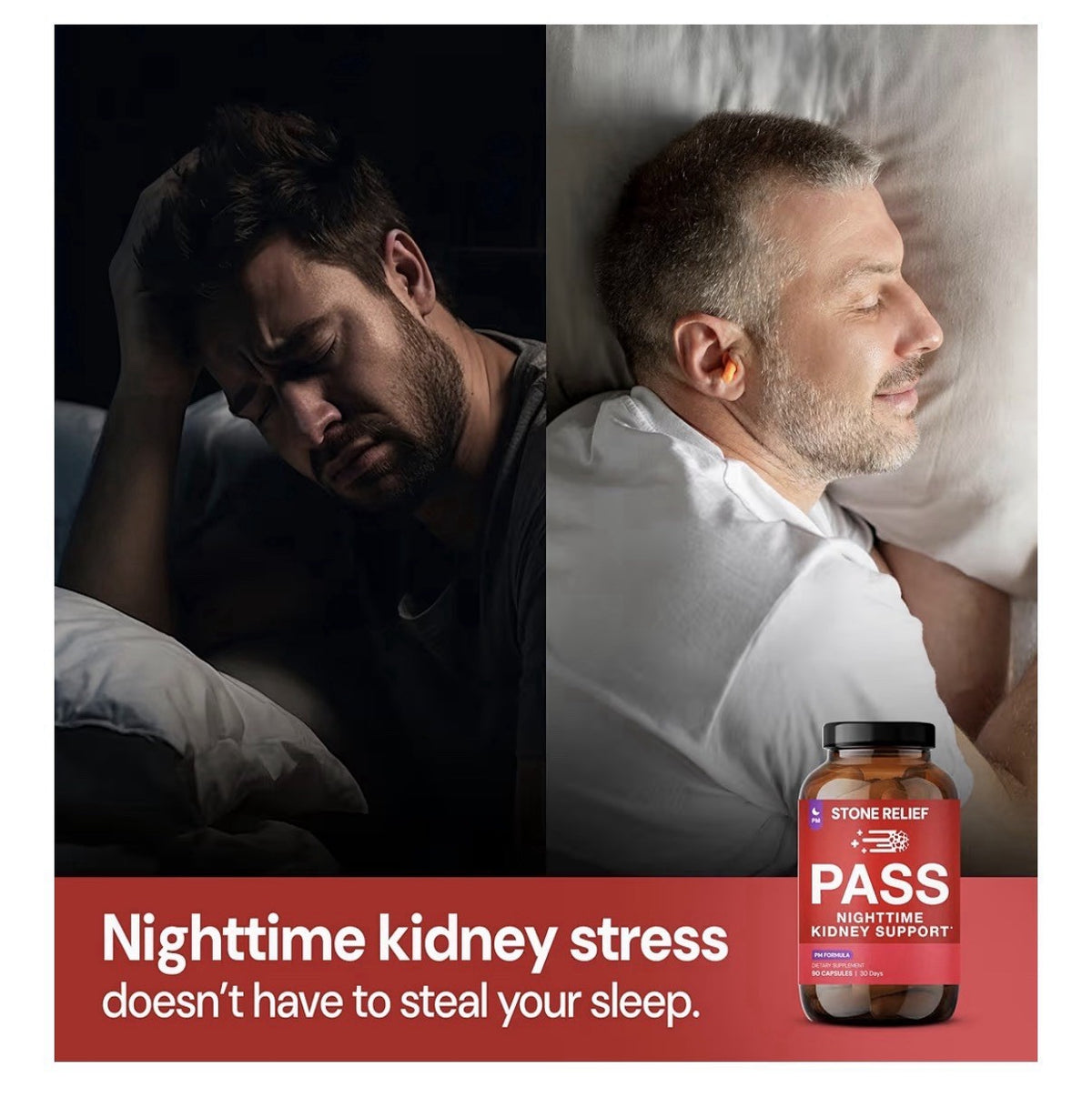 STONE RELIEF PASS Nighttime Kidney Support Herbal Blend Supplement 90 Capsules