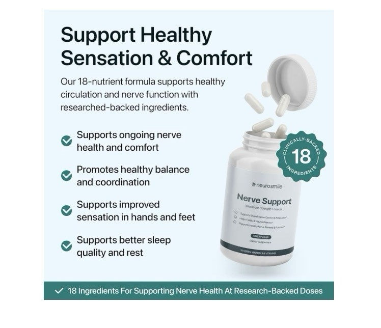 NEUROSMILE Nerve Support Supplement Support Healthy Sensation Relaxation 120caps
