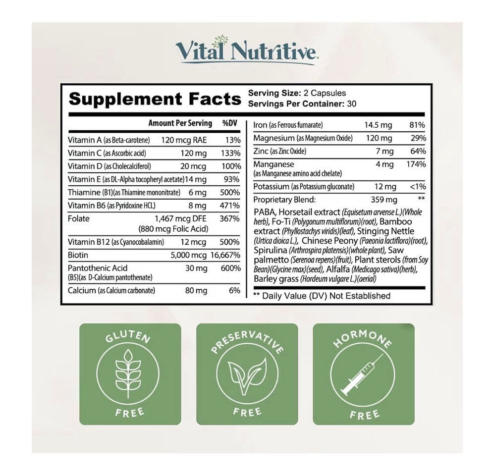 Vital Nutritive Vital Hair Complex Hair Skin Nails Health for Women & Men 60caps