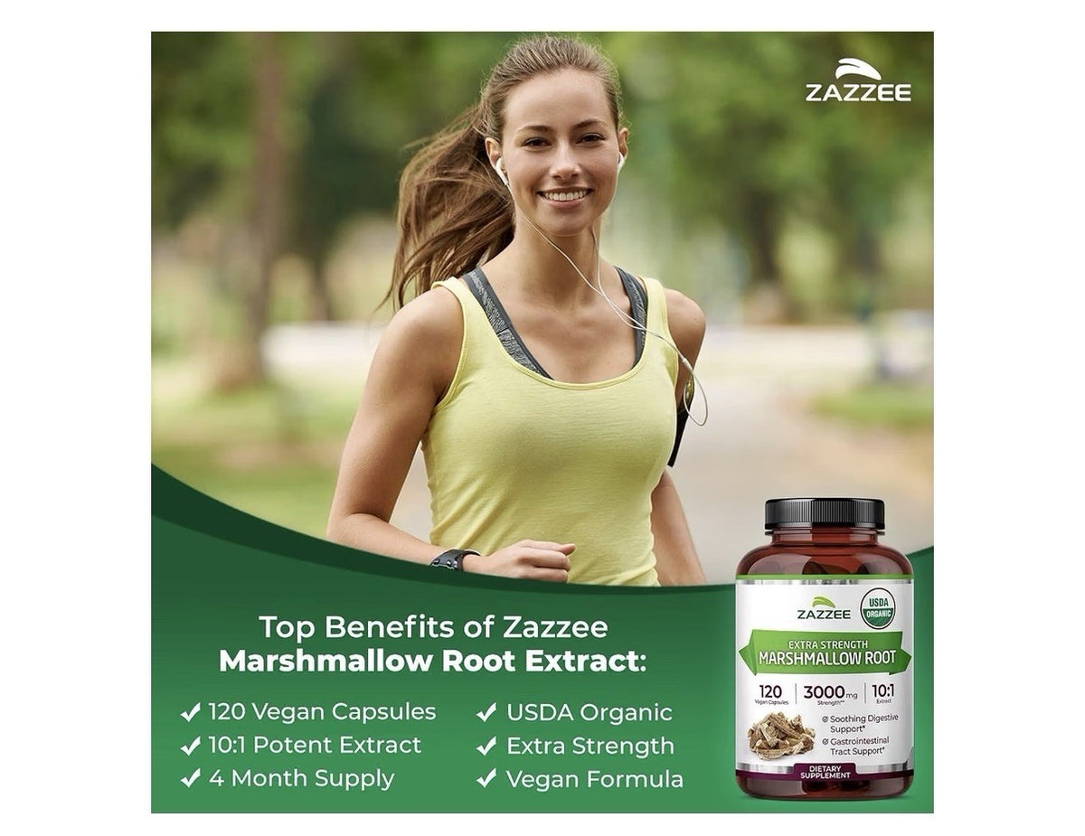 Zazzee Marshmallow Root Digestive Gastrointestinal Support 4 Month Supply 120cap