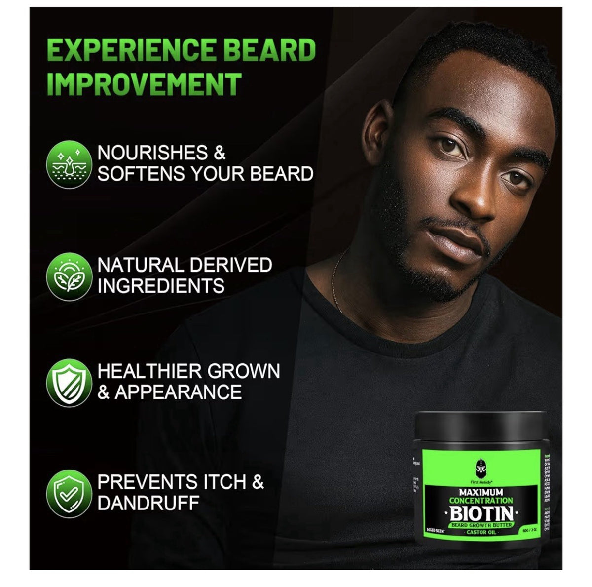 2 Pack First Melody Biotin Beard Growth Butter Castor Oil Promotes Beard Growth