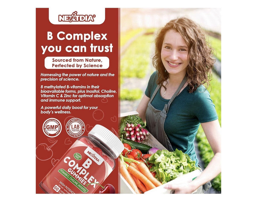 2 Pack Nextdia B Complex Gummies Vitamin C Choline Inositol For Energy Immune
