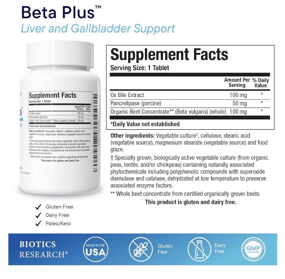 Biotics Research Beta-Plus Nutritional Ox Bile Salts Digestive Enzymes 180Tablet