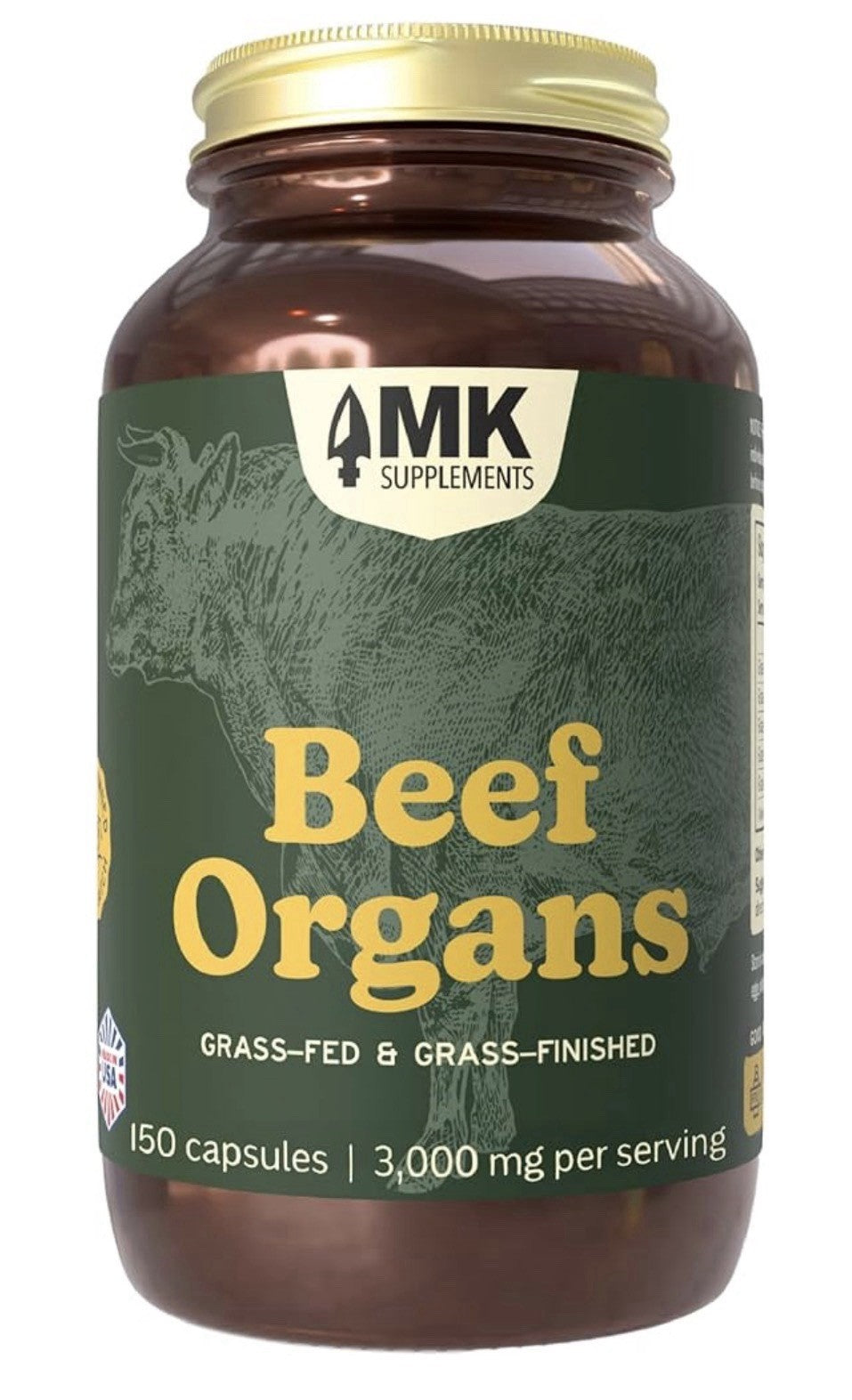 MK Supplements Beef Organs Grass Fed Supplement Support Whole Body Wellness 180c