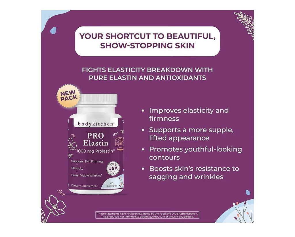 3 Pack Body Kitchen Pro-Elastin 1000 mg Supplement Help Reduce Signs Of Aging