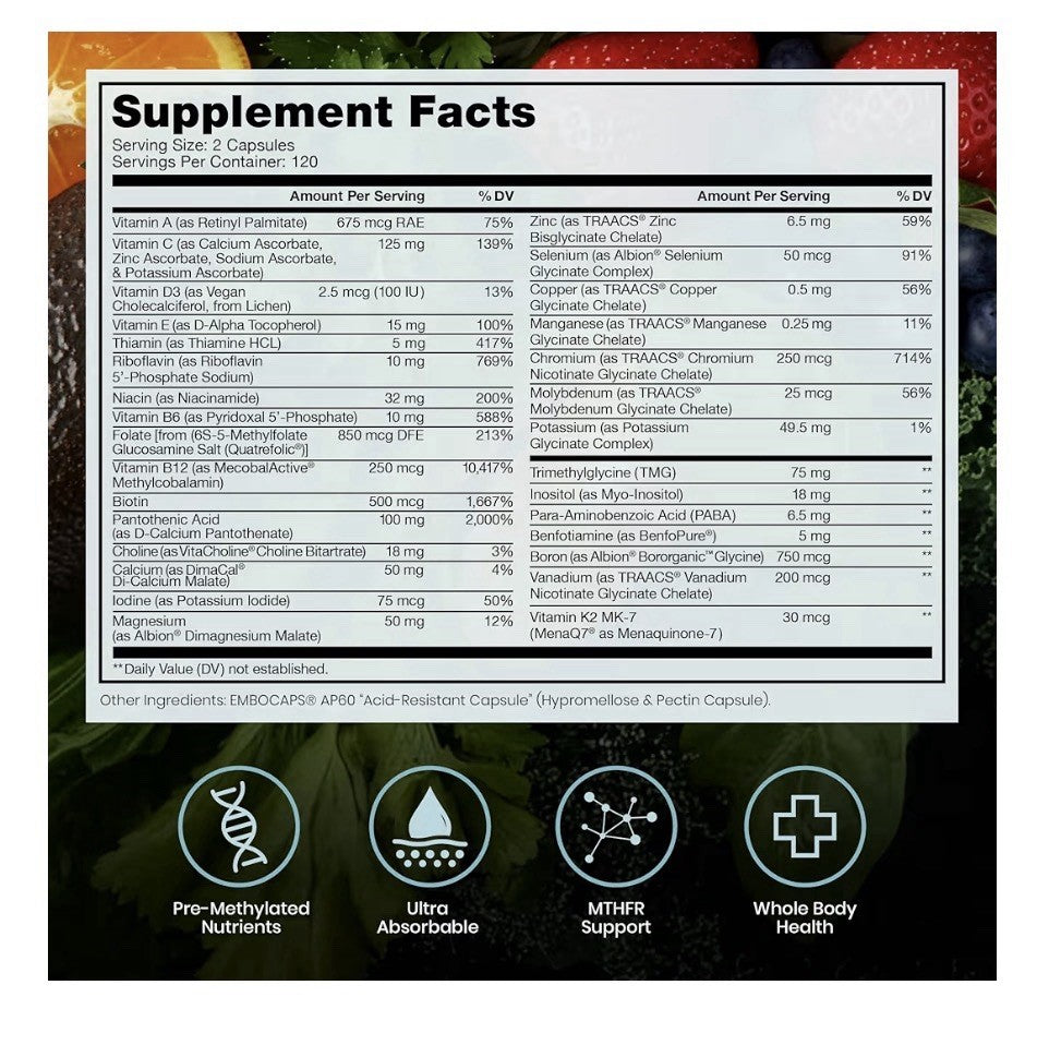 Pure Therapro Rx Methyl Multi Without Iron Methylated Multivitamin 4Month Supply