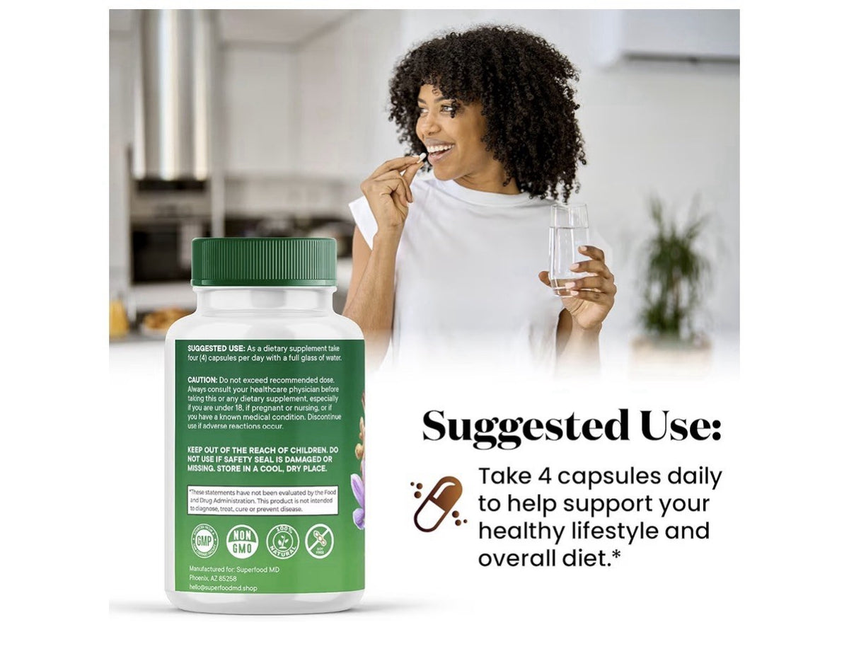 2 Packs Superfood MD Moringa Supplement Turmeric Ginger Boswellia Saffron Basil