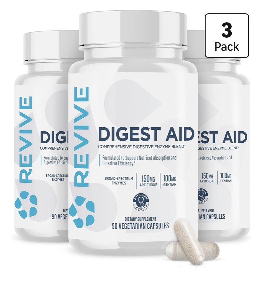 Revive Digest Aid Digestive Enzyme Blend Gut Support for Women & Men 3 Pack