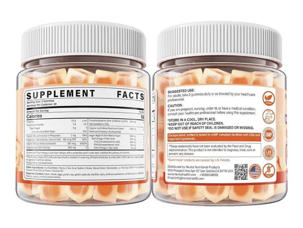 NEVISS Citicoline CDP Choline 1000mg Plus Phosphatidylserine 60 Gummies