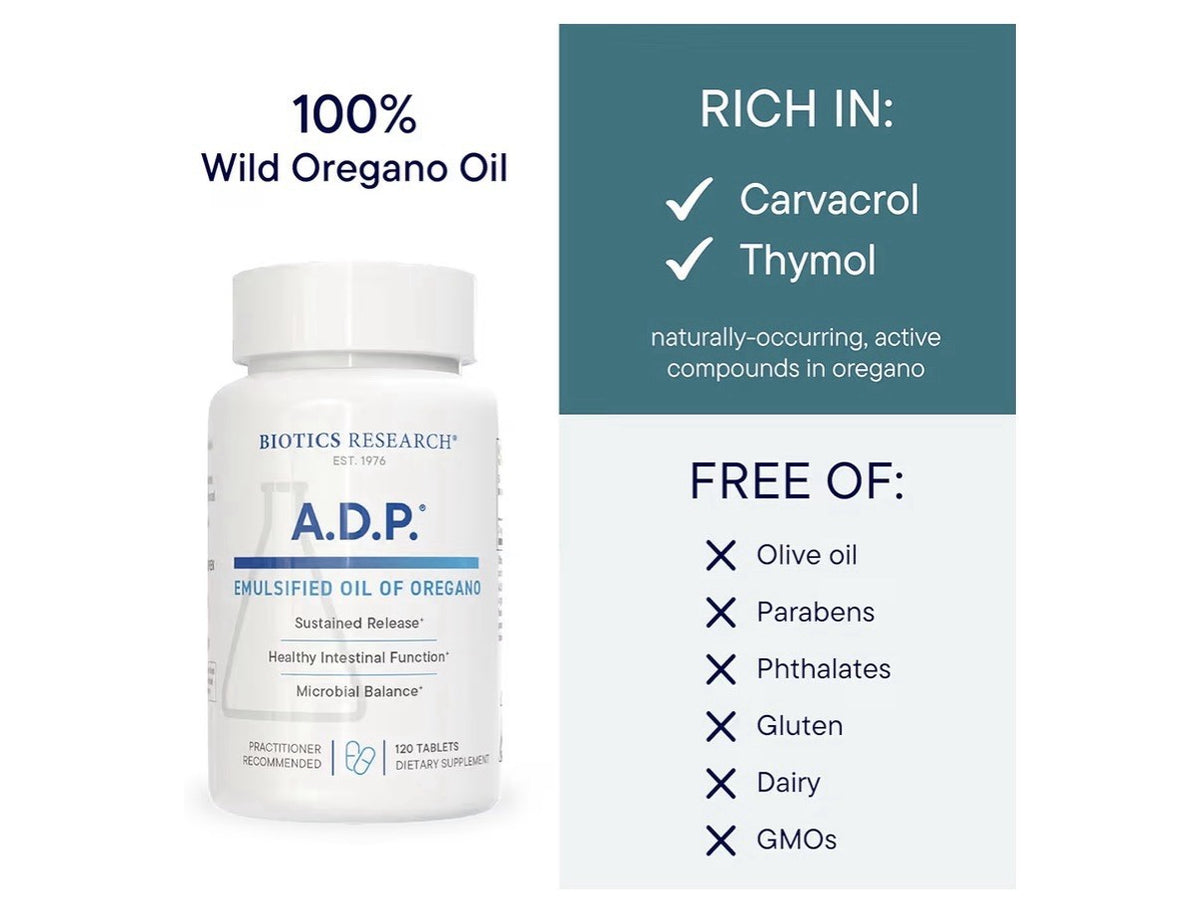 Biotics Research A.D.P. Emulsified Oil of Oregano for GI Health 120 Tablets