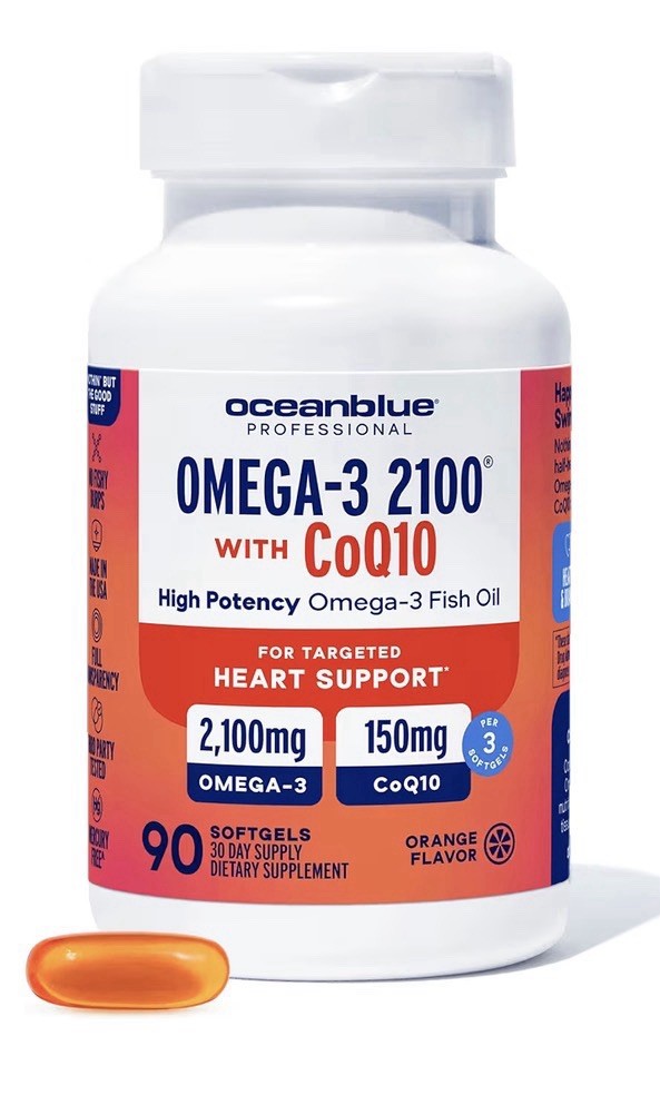 2 Pack Oceanblue Omega 3 2100 w/ CoQ10 Triple Strength Fish Oil Combo Supplement