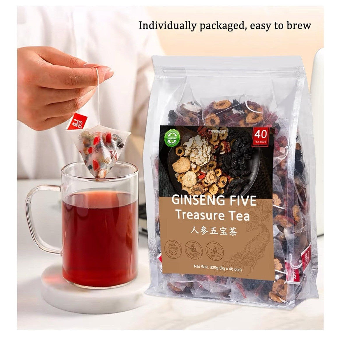 Ginseng Five Treasures Tea Kidney Detox Cleanse 40 Tea Bags