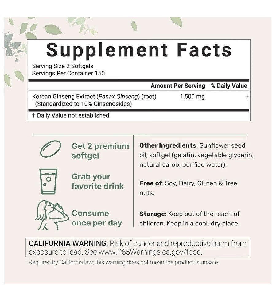 Micro Ingredients Red Panax Ginseng Softgels 8 Years Grown Korean 300 Softgels