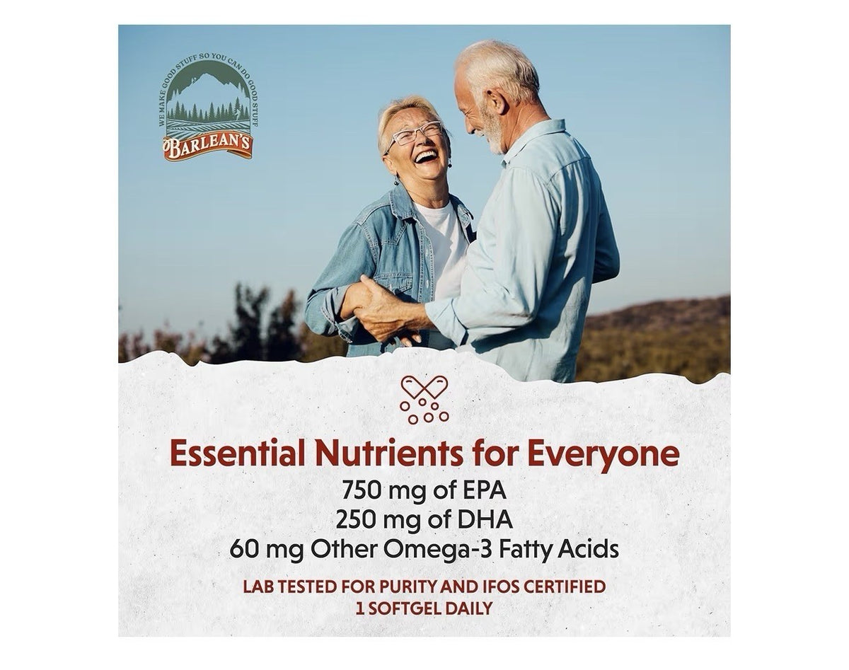 Barlean's Ideal Omega 3 Fish Oil EPA DHA Heart Mind Mood Brain Health 30softgels