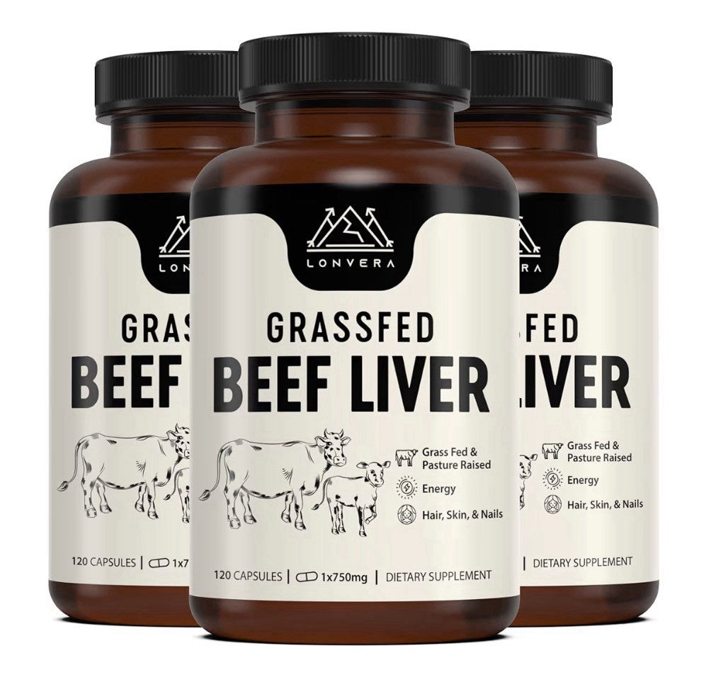 3 Pack Lonvera Grass Fed Beef Liver Pasture Raised Energy Hair Skin Nails