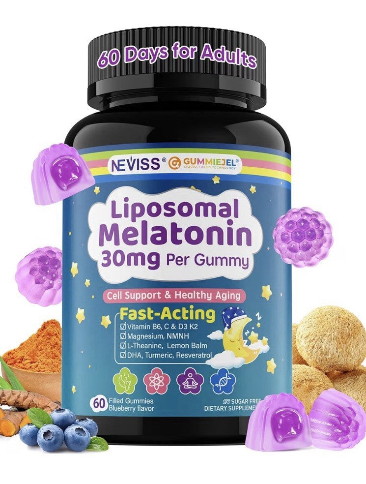 NEVISS Liposomal Melatonin 30mg Per Gummy Cell Support Anti Aging 60 Gummies