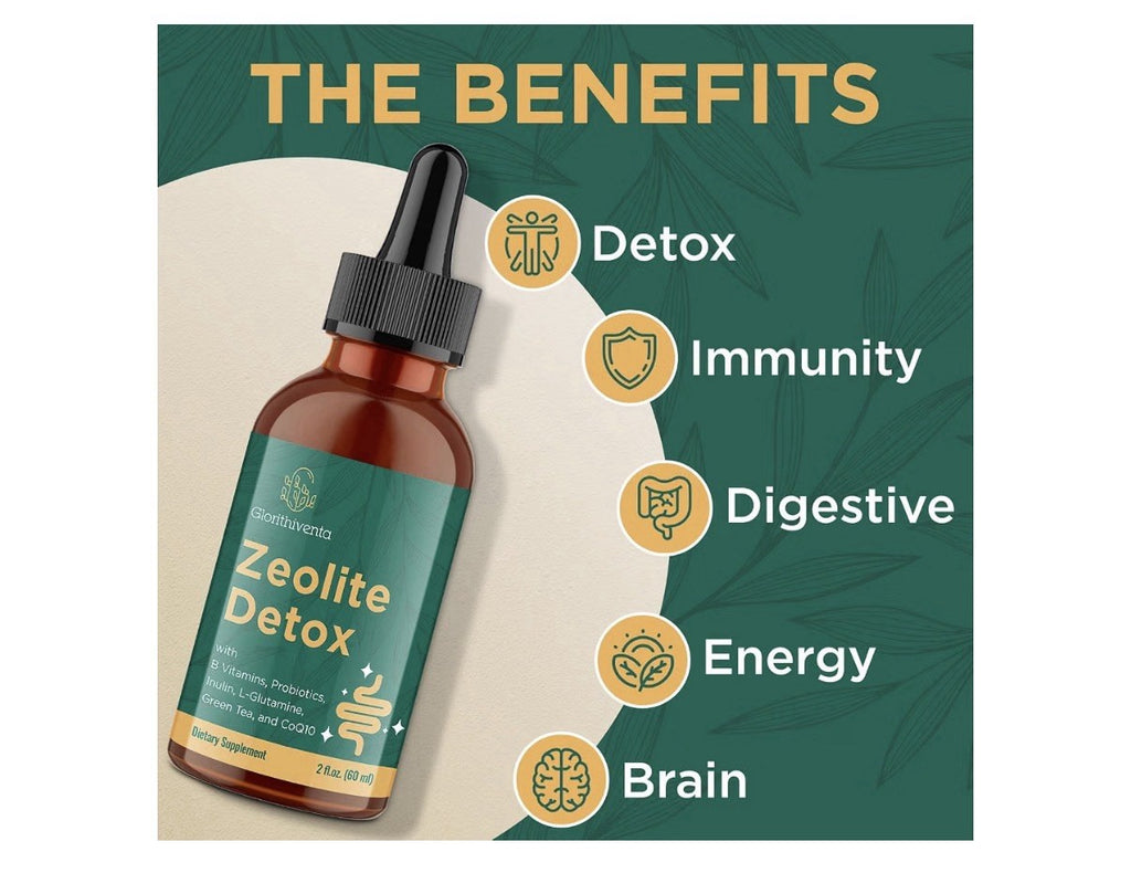 2 Pack Glorithiventa Zeolite Detox Liquid Drops With Vitamin B Probiotic Blend