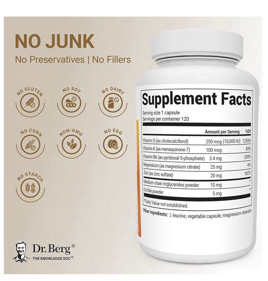 Dr. Berg D3 & K2 Support For Immunity 10,000 IU Vitamin D 100 mg Vitamin K 120ca